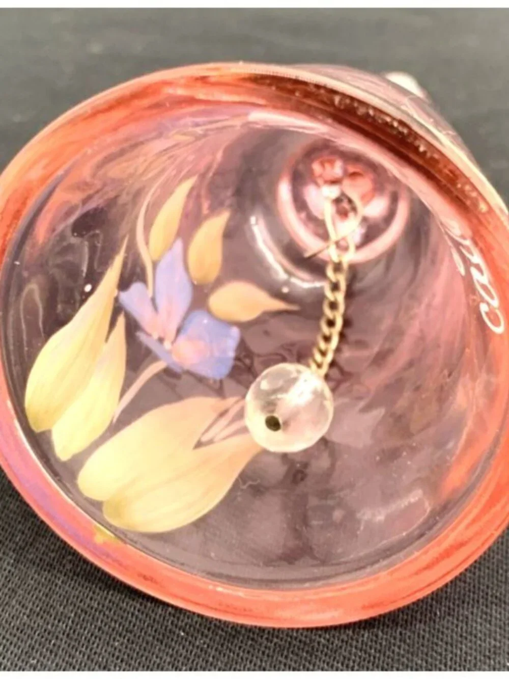Fenton Iridescent Pink Hand Painted Butterfly Floral Glass Bell Signed 4.5